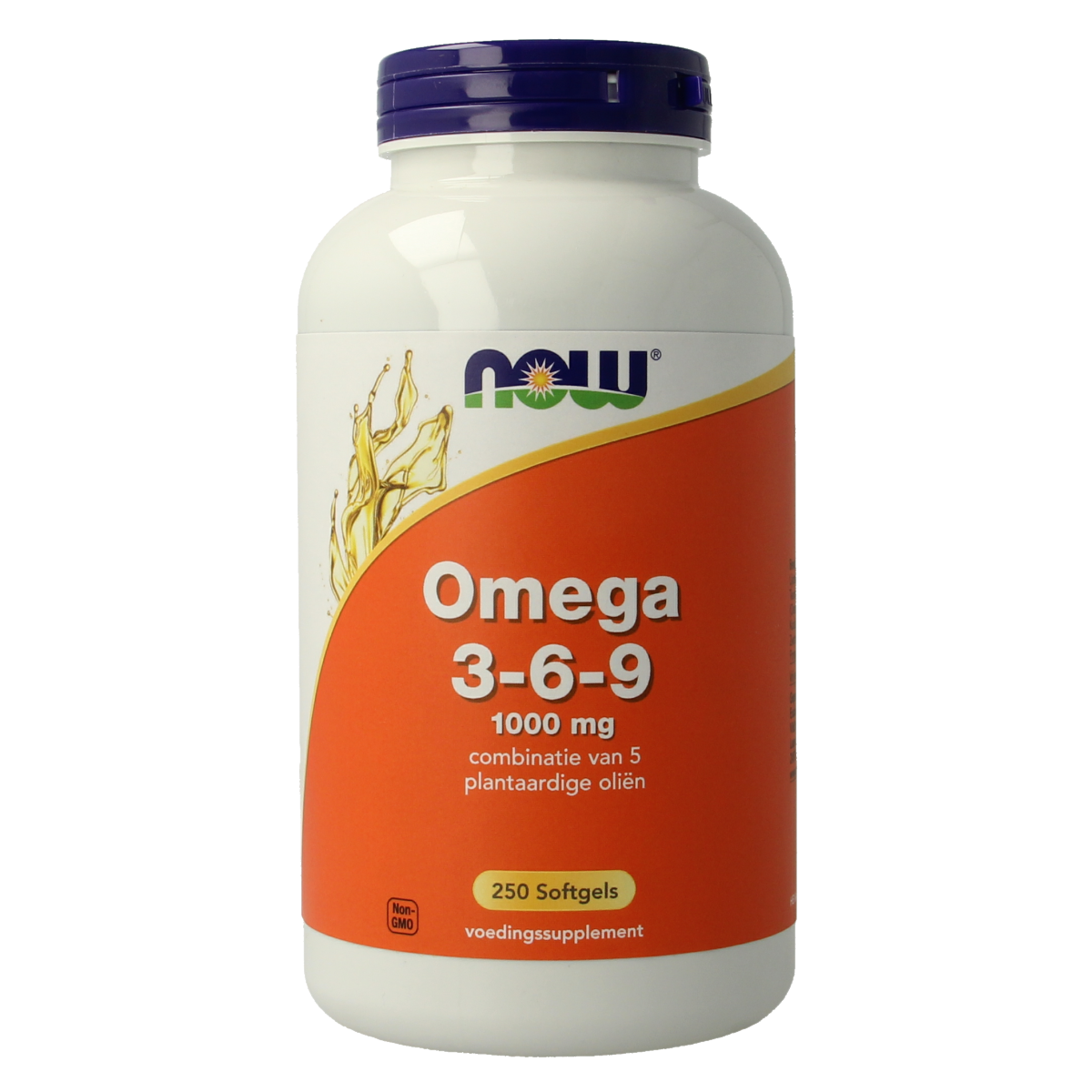 NOW Omega 3-6-9 1000mg softgels, Vetzuren supplement, with golden softgel capsules showing the product.