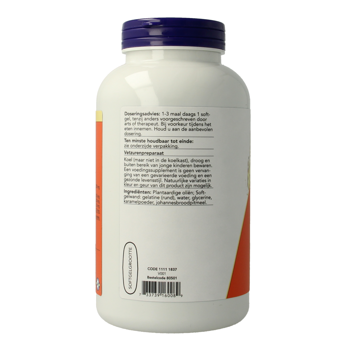 NOW Omega 3-6-9 softgels, 1000mg, Vetzuren supplement in a bottle with 250 softgel capsules.