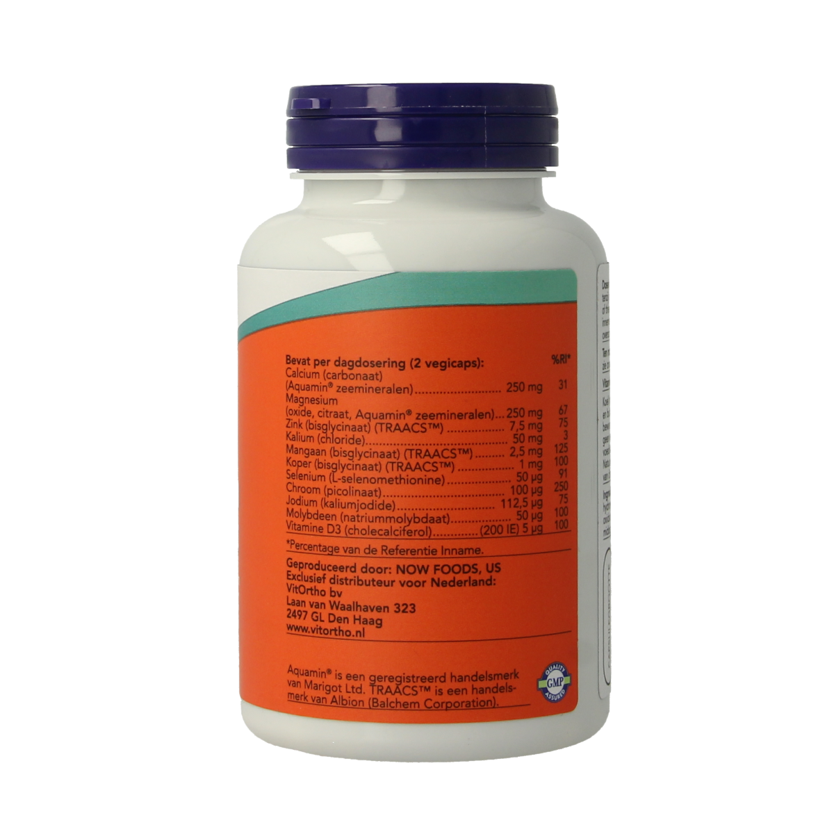 NOW Mineralen Compleet vegetarian capsules, dietary supplement with a colorful array of minerals in a blister pack.