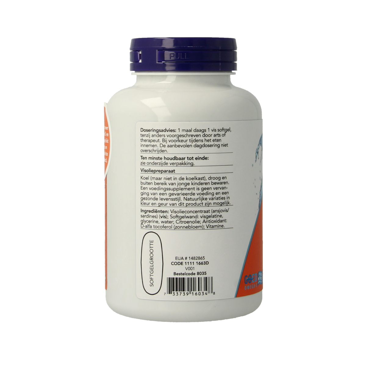 NOW Omega 3 Max softgels featuring EPA, DHA, and vitamin D3, with a close-up of the softgel capsules in the bottle.