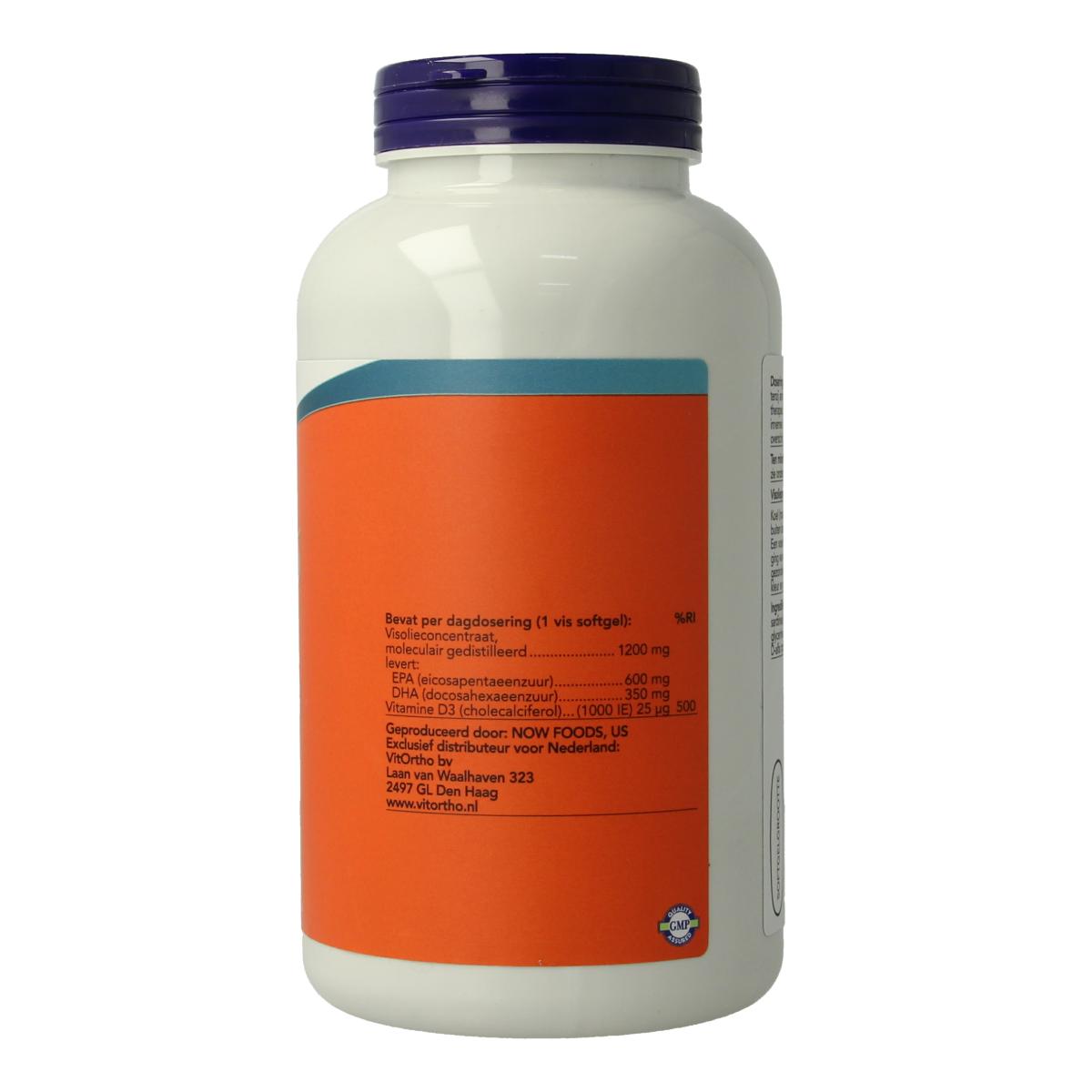 NOW Omega 3 Max softgels with D3, EPA, and DHA, shown in a clear bottle with softgel capsules inside.