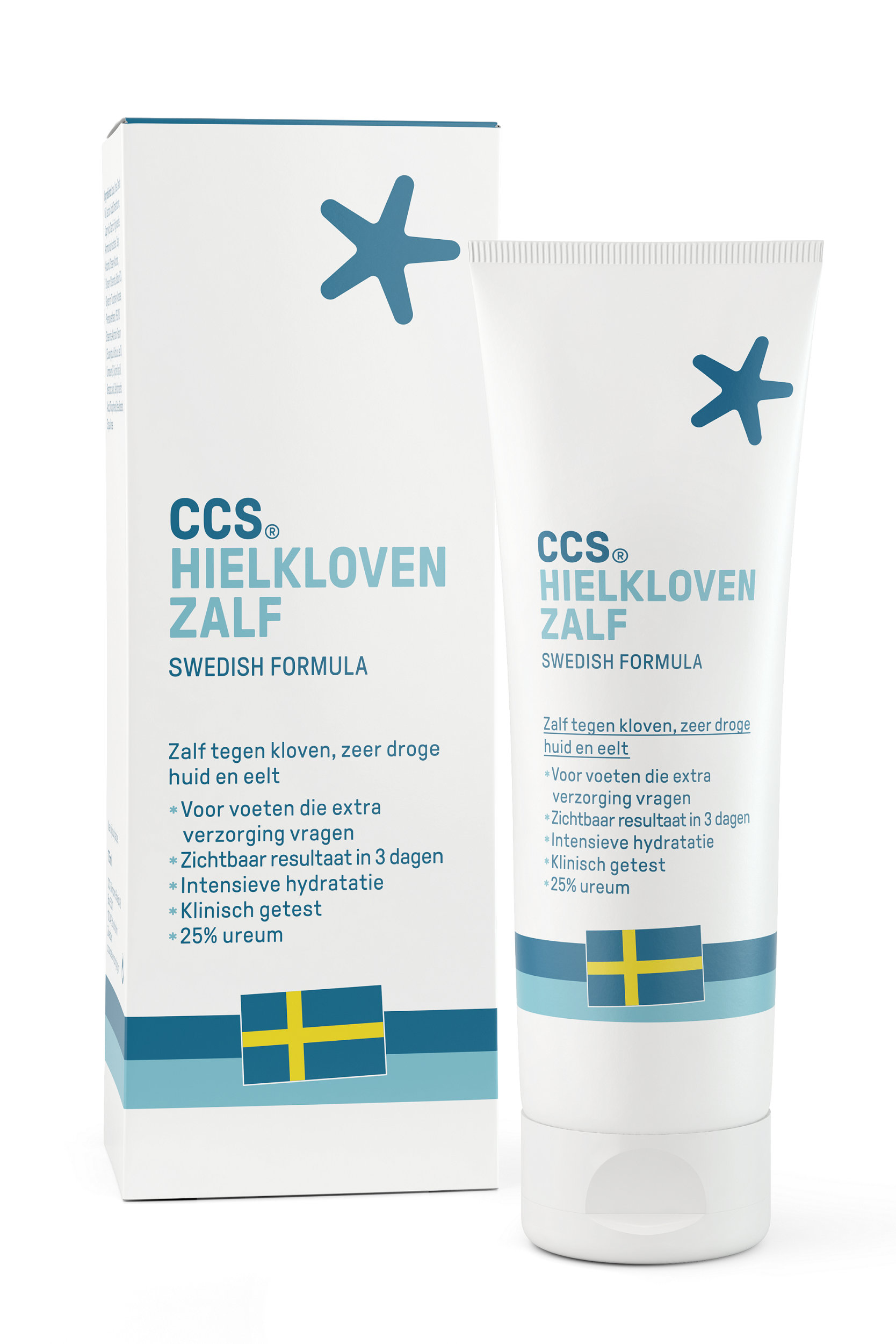 CCS voetverzorging Hielklovenzalf in 75ml tube, featuring nourishing foot care formula for cracked heels and dry skin.