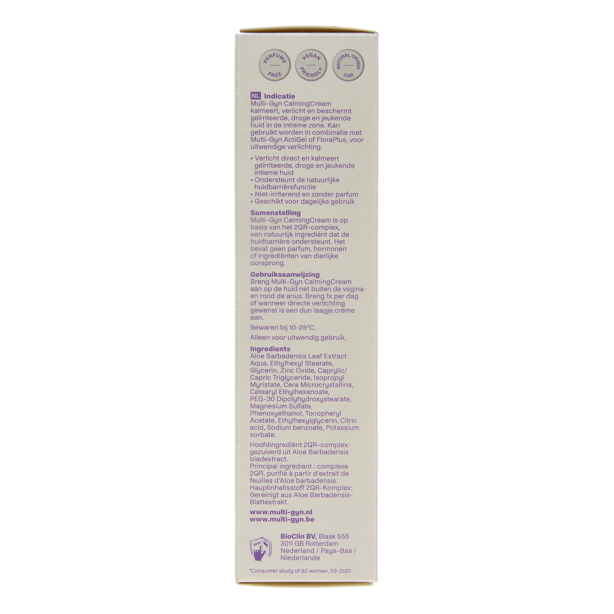 Multi GYN Calming cream in 50g jar, soothing body care product for gentle skin relief, displayed in a close-up image.