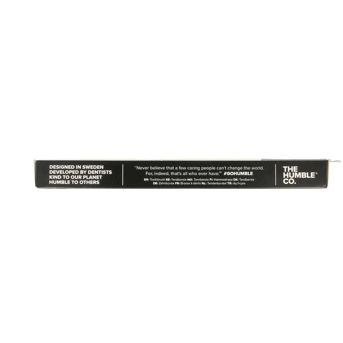 The Humble Co bamboo charcoal toothbrush showing eco-friendly handle and soft bristles for gentle cleaning.