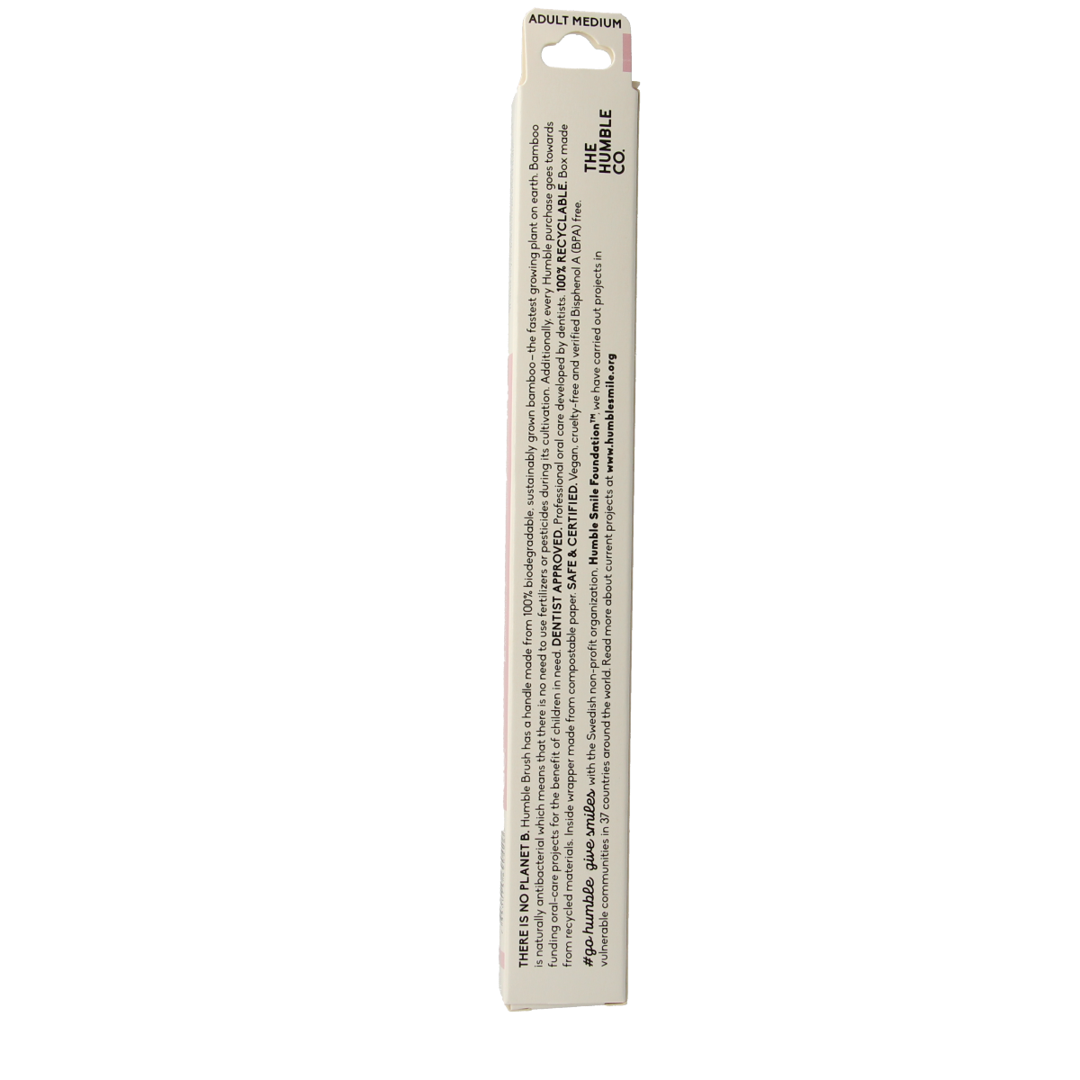 The Humble Co bamboo toothbrush with medium purple bristles, eco-friendly handle, and one in the image.