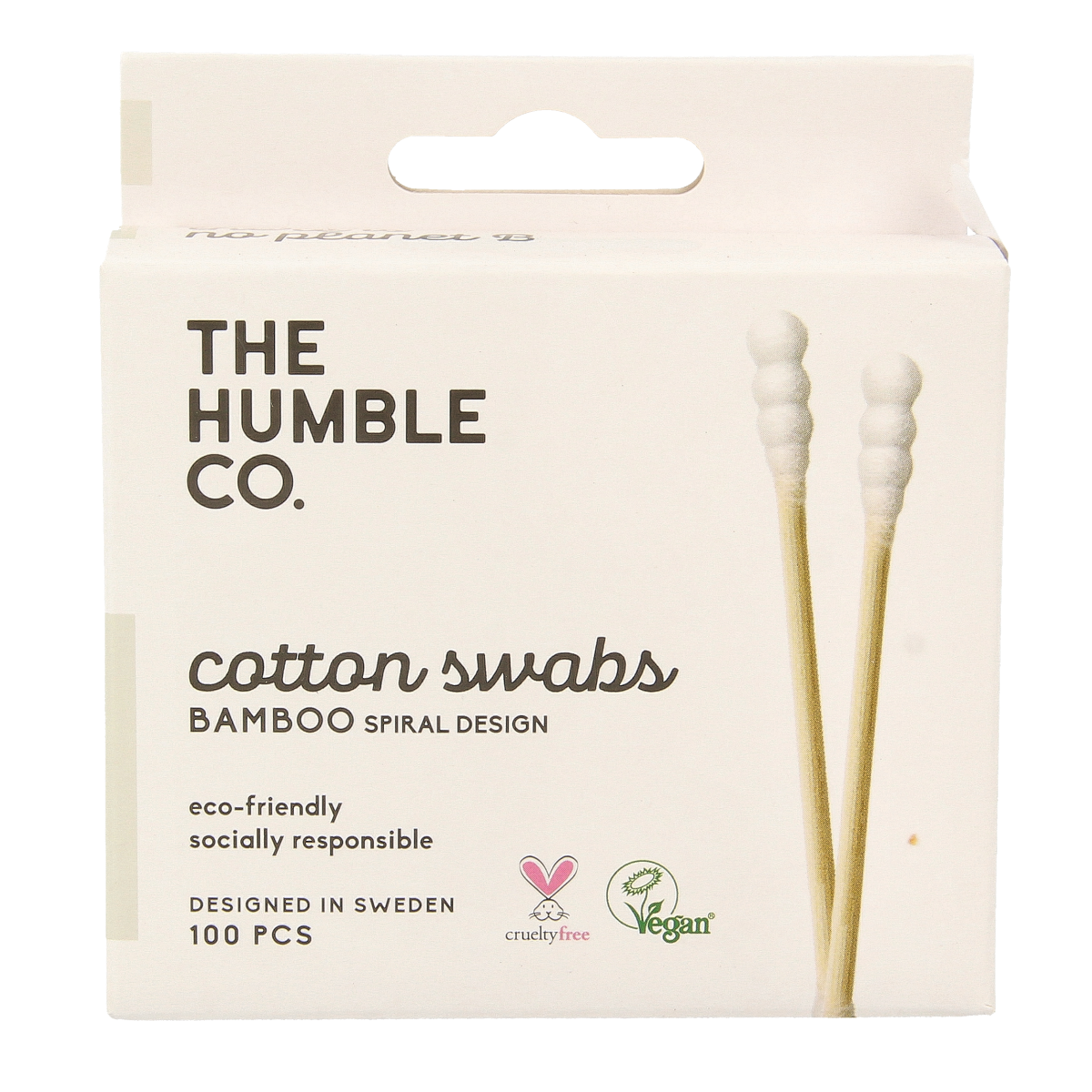 Spiraal wattenstaafjes van The Humble Co in wit, 100 stuks, geschikt voor baby en peuter verzorging, zachte katoen en duurzame verpakking.