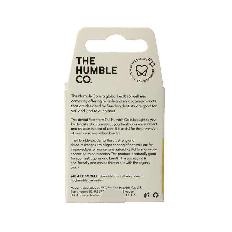 The Humble Co lemon dental floss, 50 meters, for oral hygiene, displayed in its packaging with lemon flavor branding.