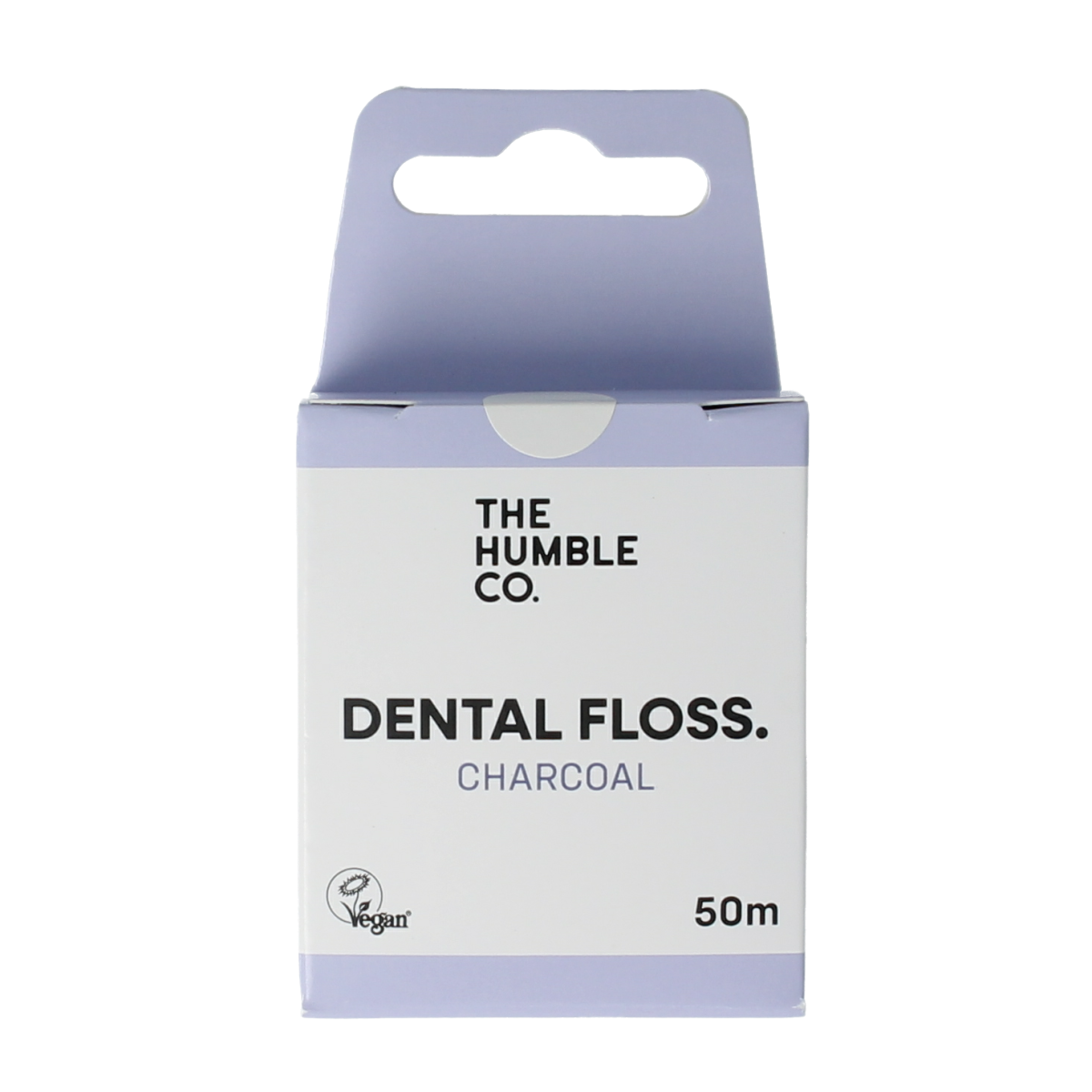 The Humble Co charcoal dental floss pack with one piece, designed for oral hygiene and flossing control, featuring black charcoal-infused floss.