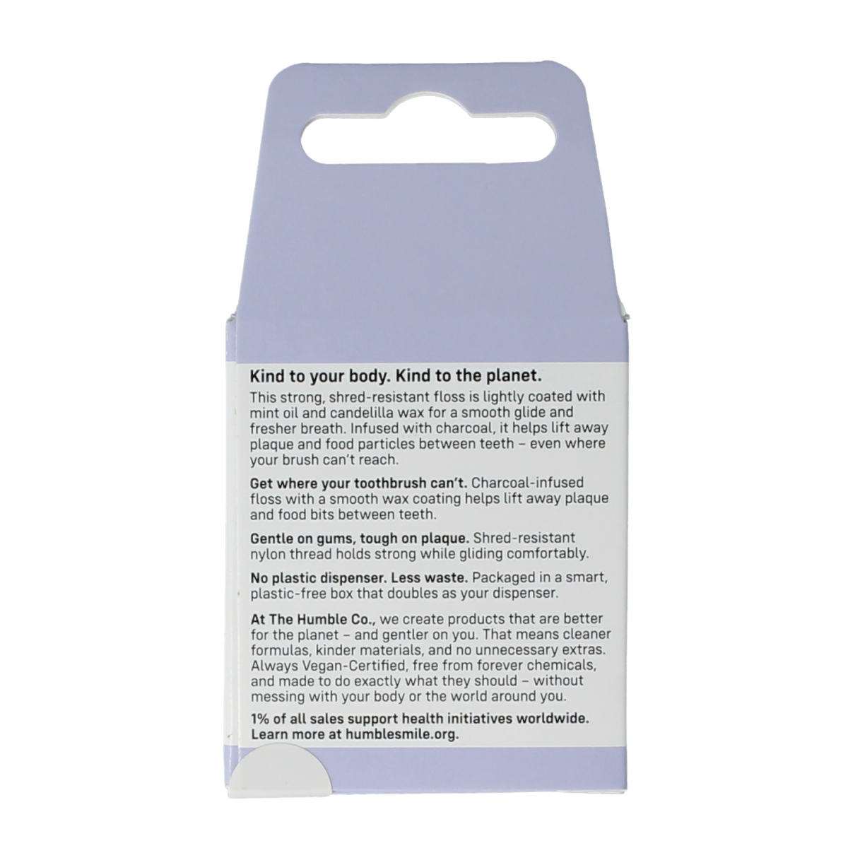 The Humble Co charcoal dental floss pack showing the floss spool and packaging for oral hygiene and dental cleaning.