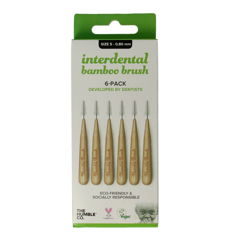 Green The Humble Co interdental brushes, 0.80 mm, set of 6, designed for effective cleaning between teeth.