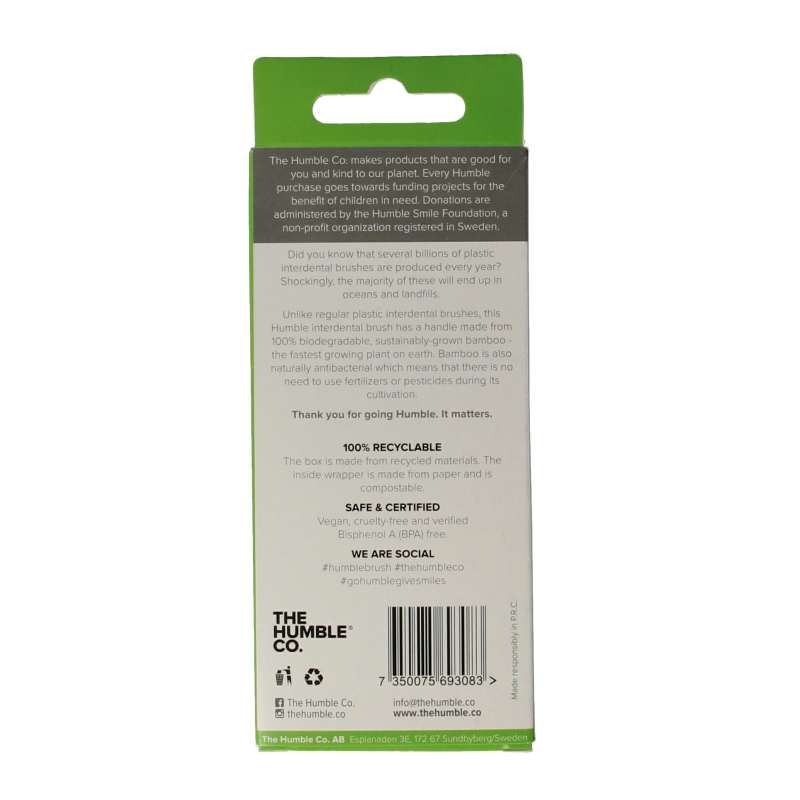 Green The Humble Co interdental brush 0.80 mm for cleaning between teeth, shown in a pack of six.