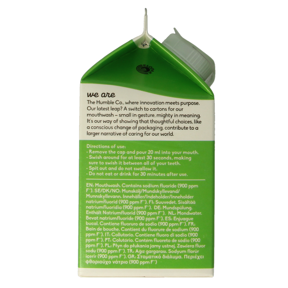 The Humble Co Mondwater fresh mint in a 500ml bottle, natural mouthwash with fresh mint flavor, displayed with label and cap.