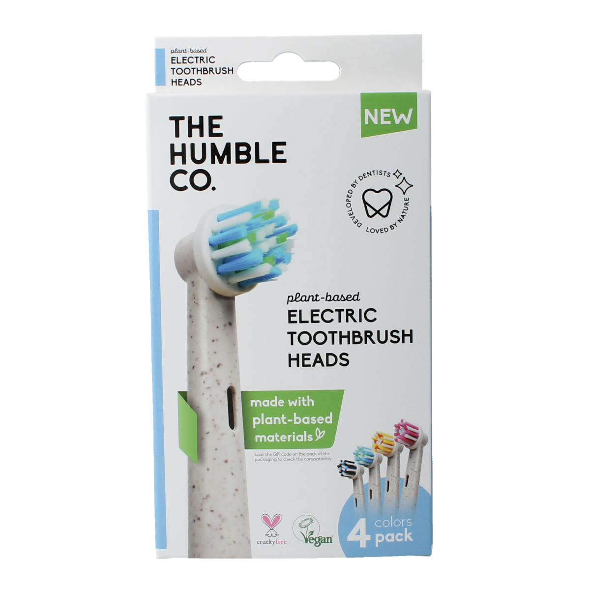 The Humble Co plant-based toothbrushes, pack of 4, with soft bristles and eco-friendly design, suitable for daily oral care.