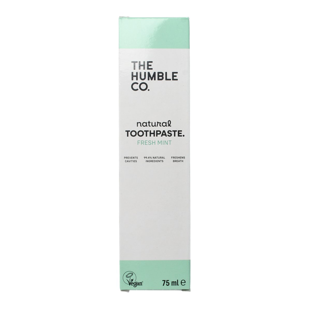 The Humble Co natural fresh mint toothpaste in a 75ml tube, featuring a clean design and mint flavor for oral freshness.