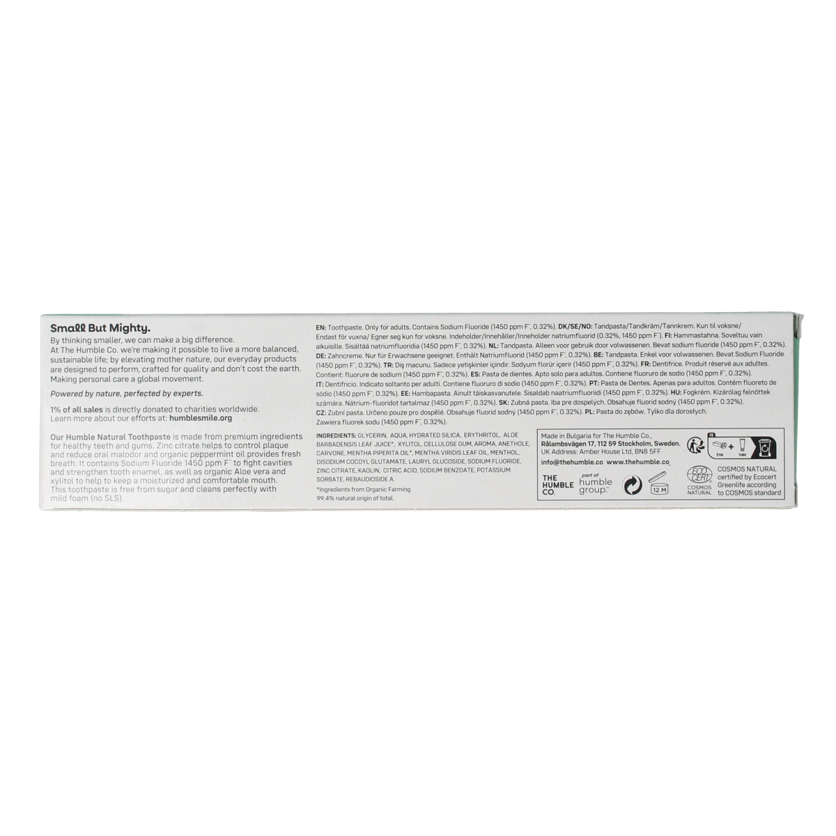 The Humble Co natural fresh mint toothpaste in a 75ml tube, featuring mint flavor and eco-friendly packaging.