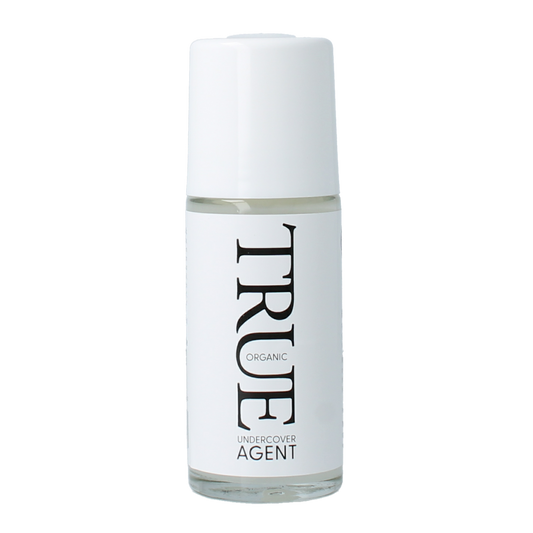 True Organic Undercover Agent lemongrass deodorant 50ml tube showing natural ingredients and sleek packaging.