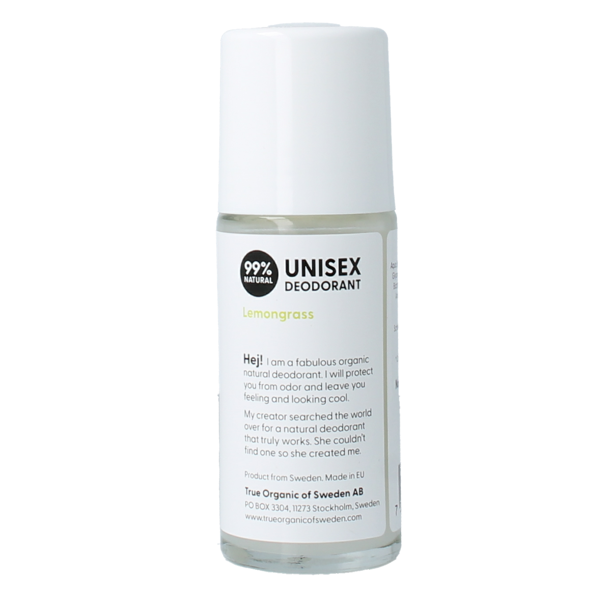 True Organic Undercover Agent lemongrass deodorant in 50ml container, natural deodorant for fresh, clean scent and odor control