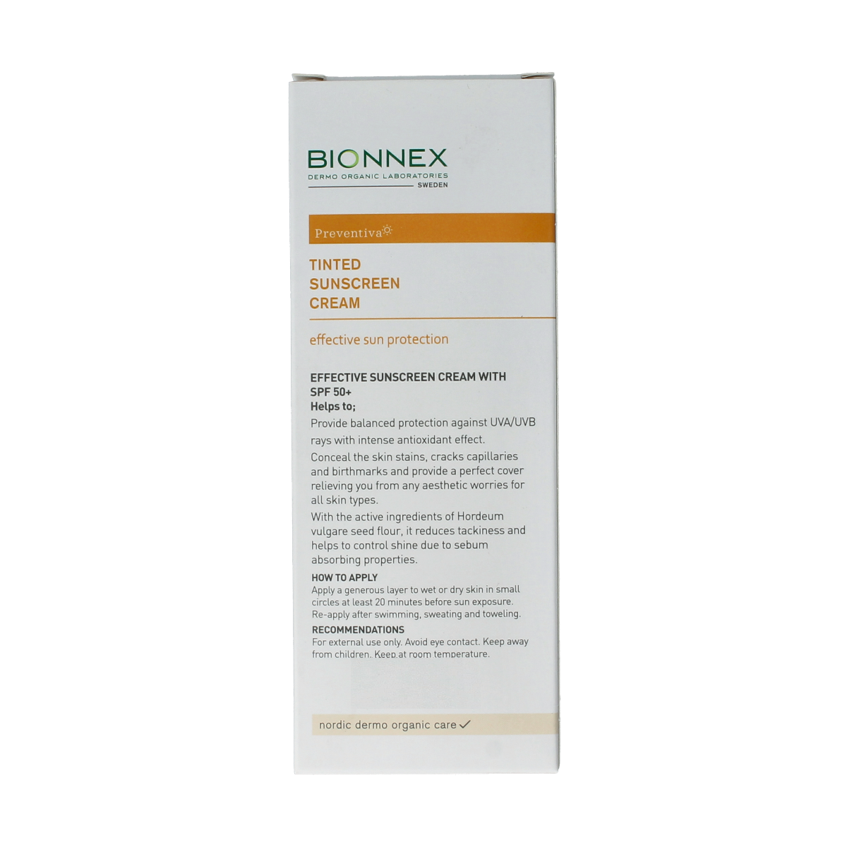 Bionnex Preventiva sun tinted SPF50 sunscreen tube, 50ml, for facial sun protection with a tinted, lightweight formula.