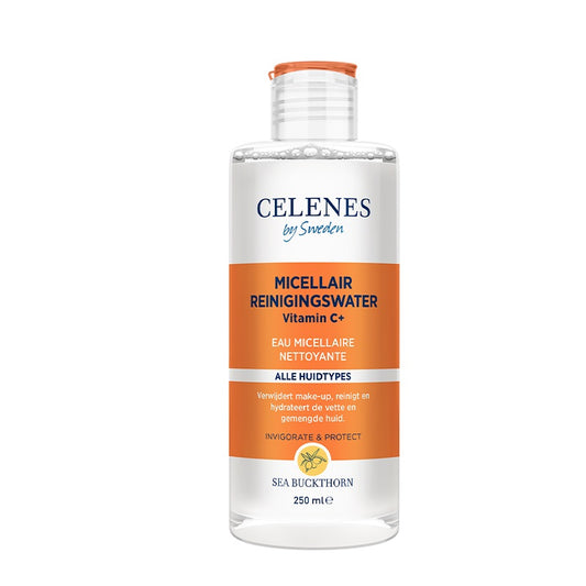 Celenes Sea Buckthorn Micellar Water in 250ml bottle for facial skincare, with sea buckthorn extract and gentle cleansing formula.