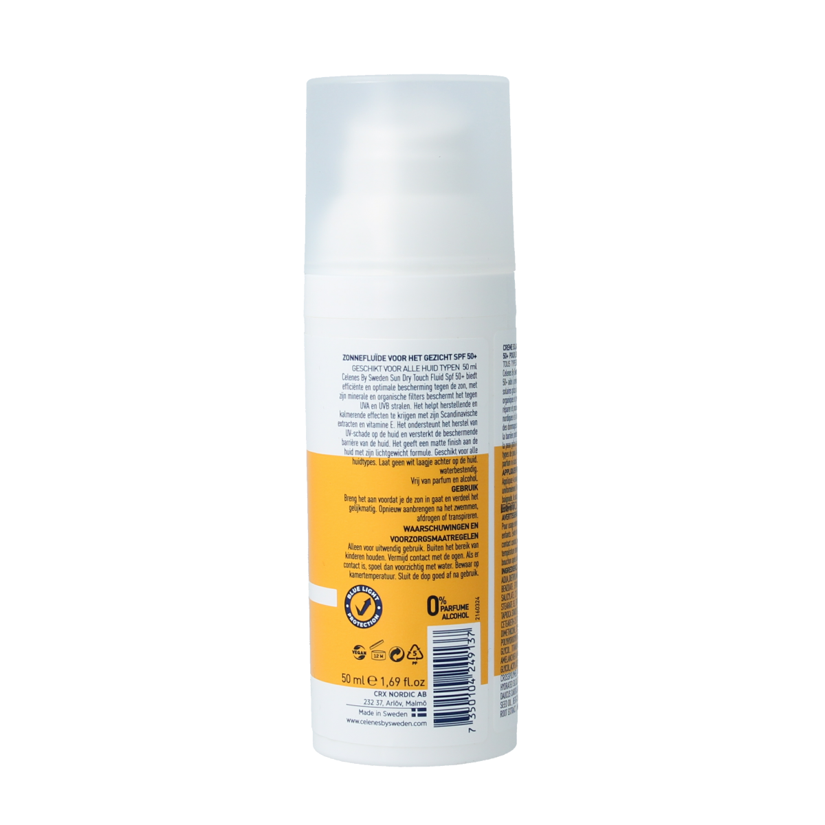 Celenes Herbal Dry Touch Sunscreen Fluid SPF50 in 50ml bottle, sun protection with herbal ingredients, for face and skin.