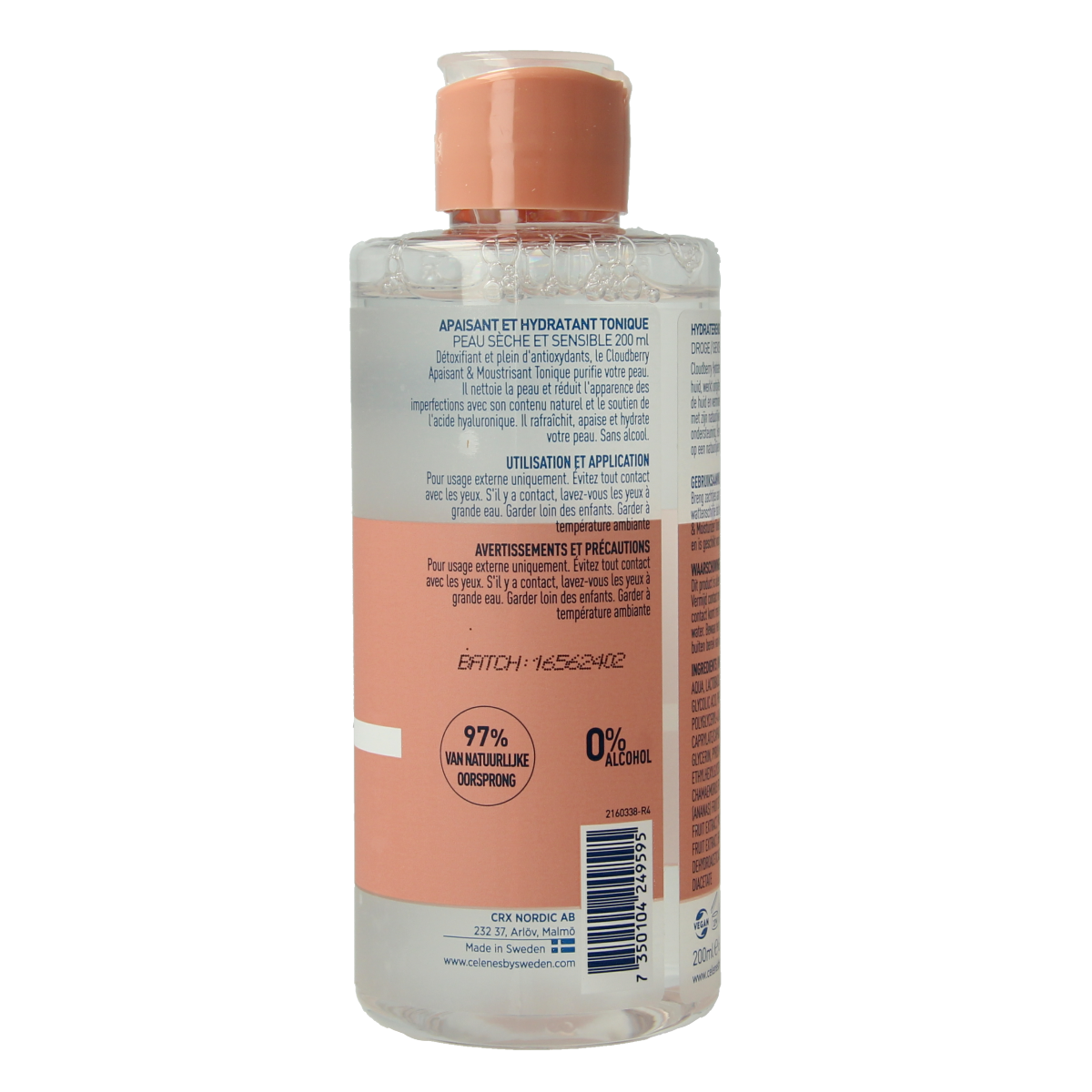 Celenes Cloudberry Toner 200ml bottle for facial skincare with a clear label and natural-looking packaging.
