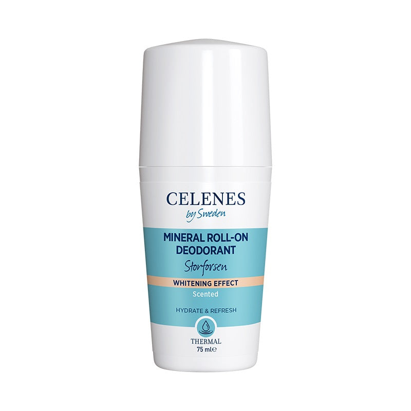 Celenes Thermal Roll-On Deodorant 75ml bottle with clear cap and branding visible on the label