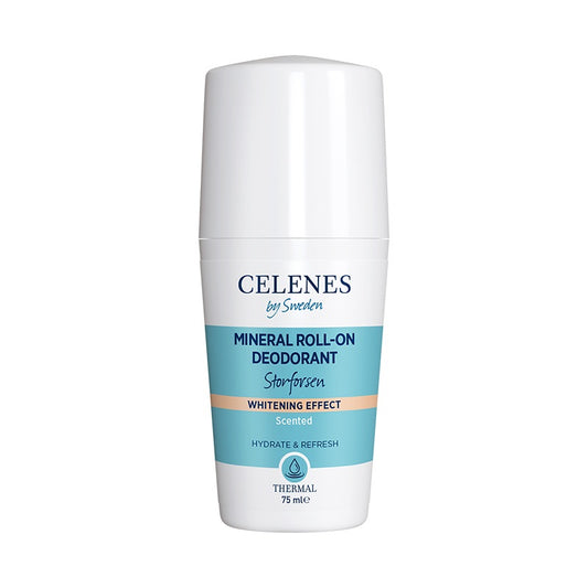 Celenes Thermal Roll-On Deodorant 75ml bottle with clear cap and branding visible on the label