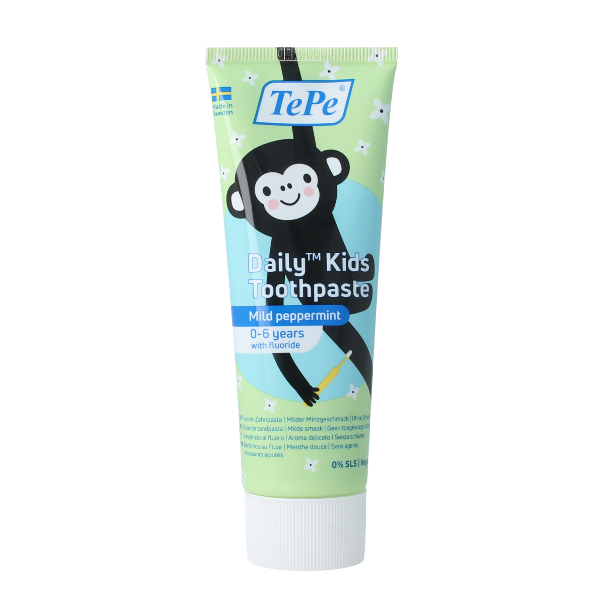 TePe Kids daily toothpaste in 75ml tube, featuring colorful packaging designed for children's oral hygiene.