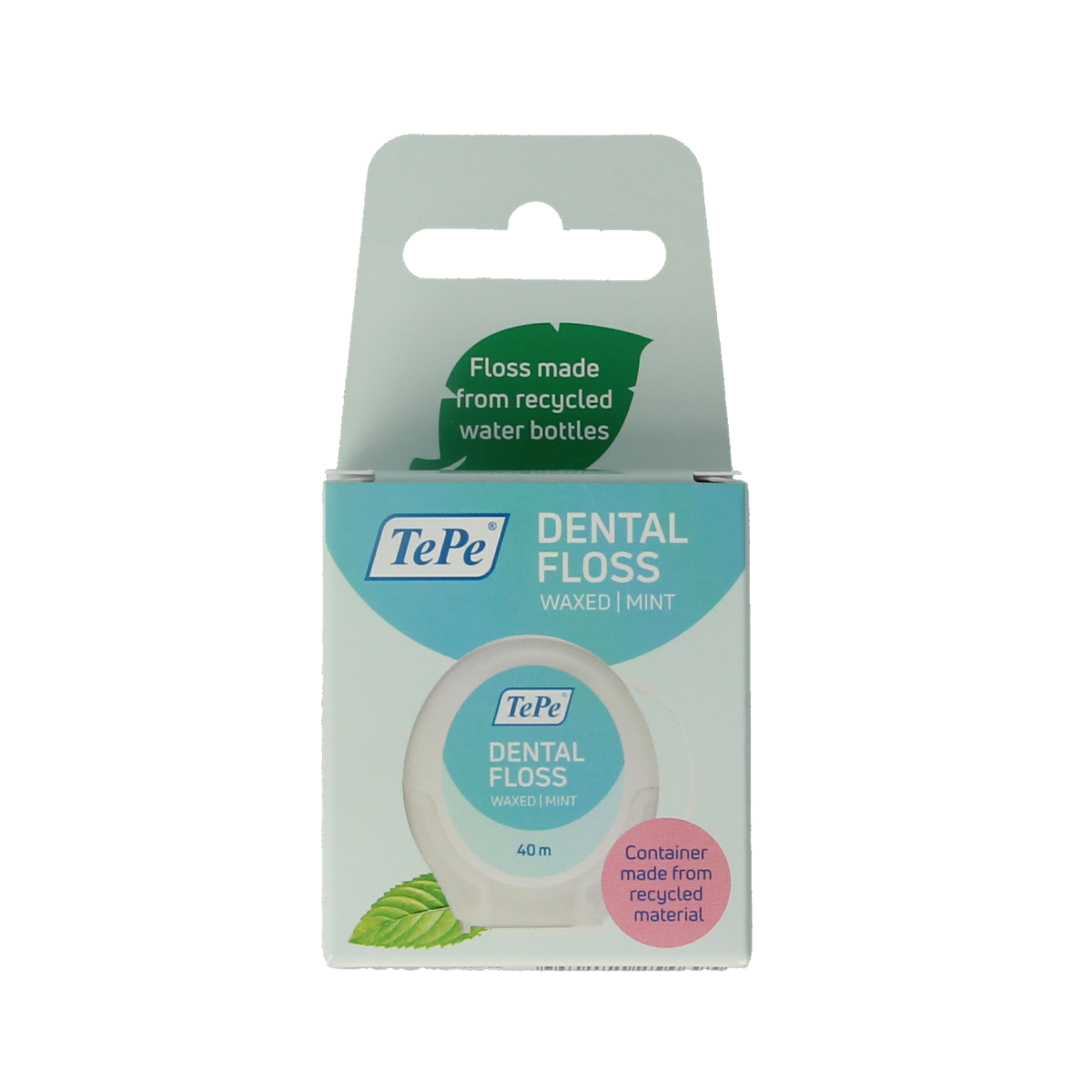 TePe dental floss 40m, shown in a pack, used for oral hygiene and plaque removal between teeth.