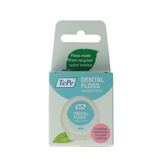 TePe dental floss 40m, shown in a pack, used for oral hygiene and plaque removal between teeth.
