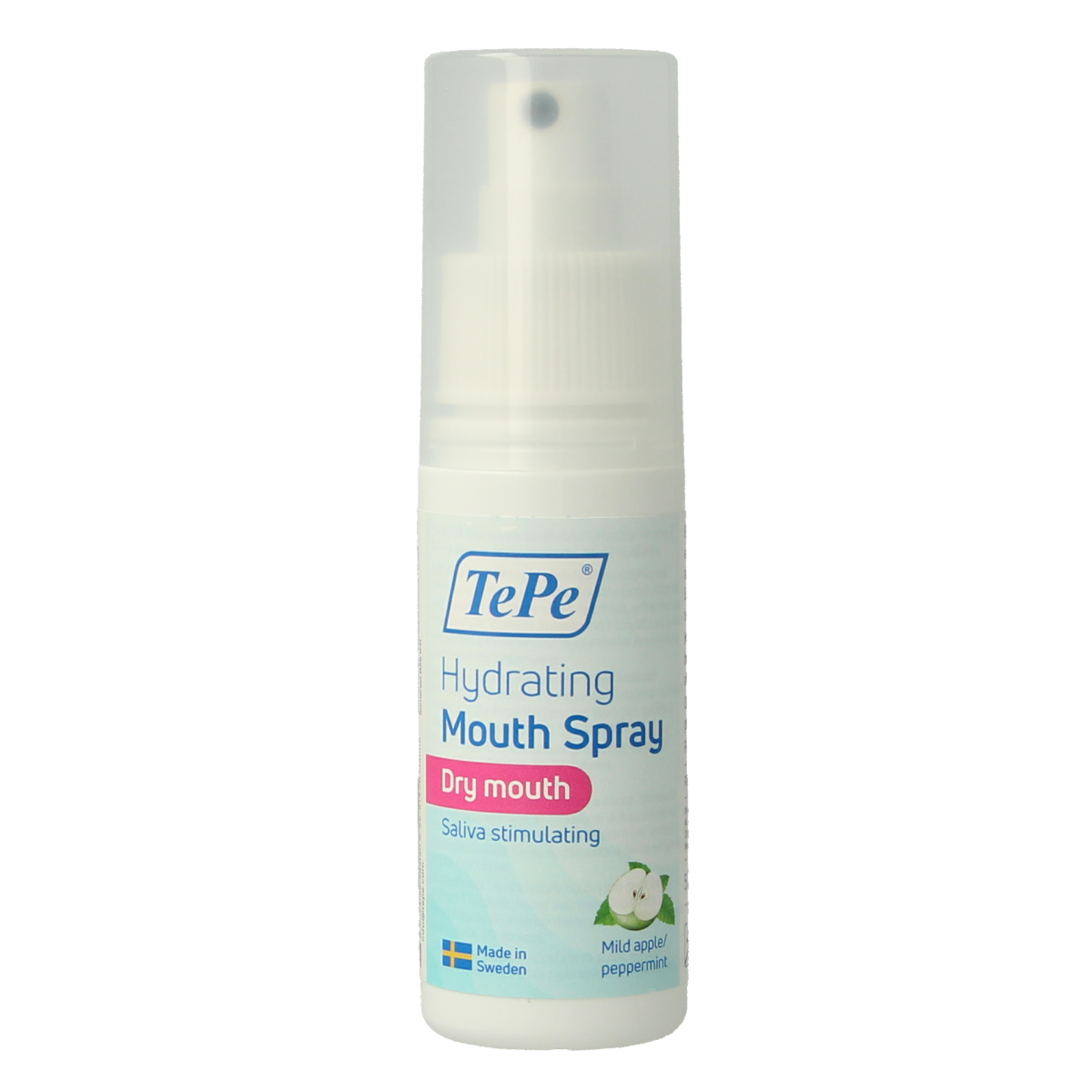 TePe Mondhygiëne en Poetscontrole hydraterende mondspray, 50ml, with a spray bottle showing the TePe brand label.