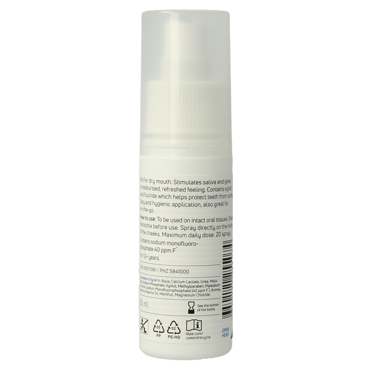 TePe Mondspray hydraterend 50ml, oral hygiene spray with soothing ingredients for fresh breath and mouth comfort.