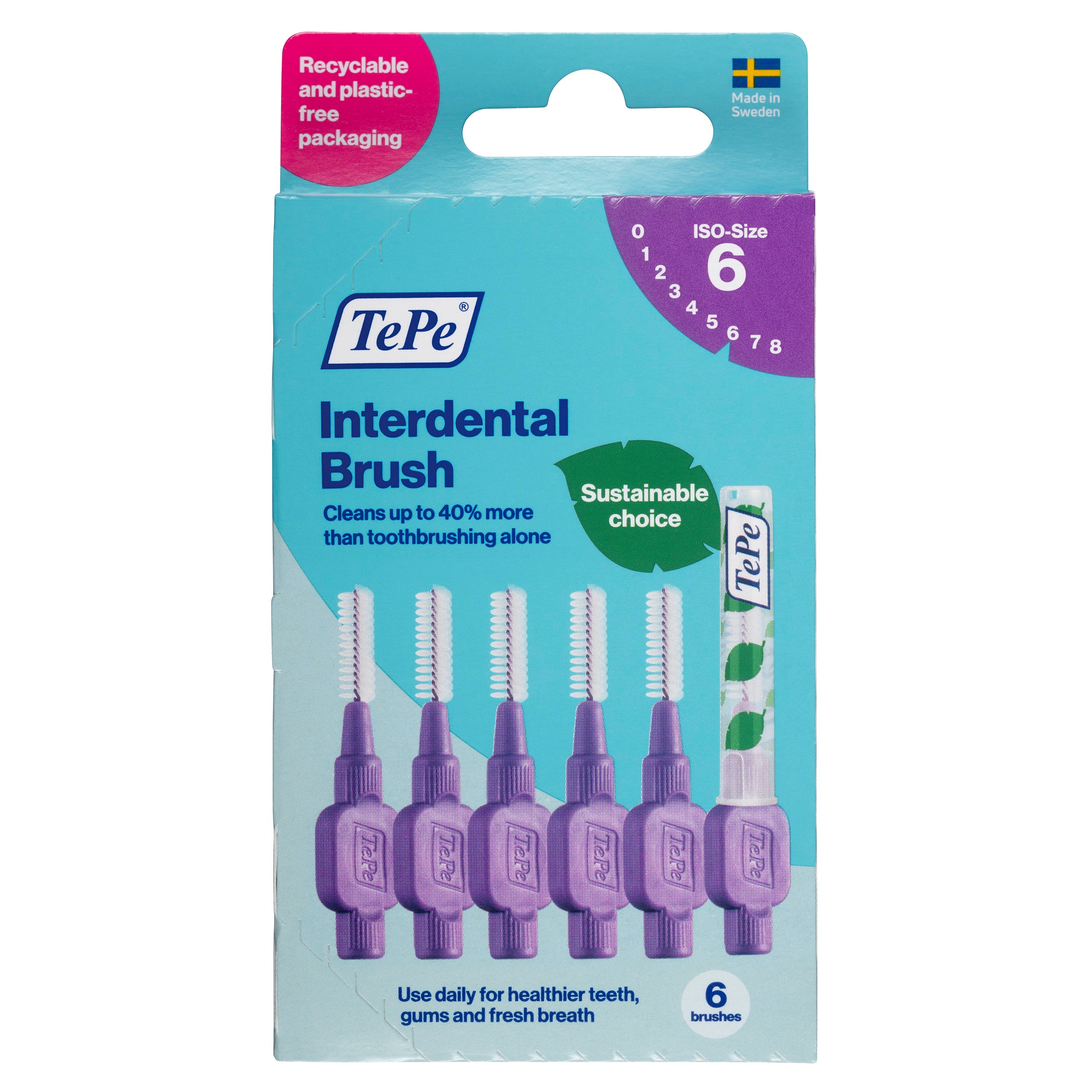 TePe Interdentale ragers original purple 1.1mm, size 6, for effective interdental cleaning, 6-pack.