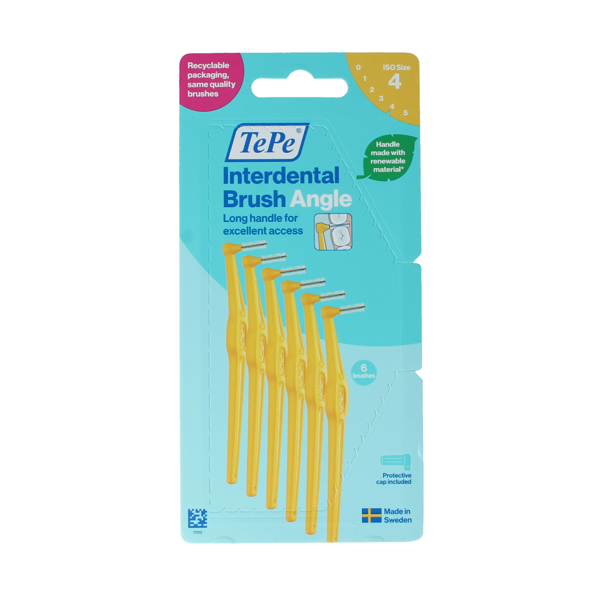 TePe Angle geel iso maat 4 tandenstokers and ragers, 6.00 pieces, with angled design for effective interdental cleaning.