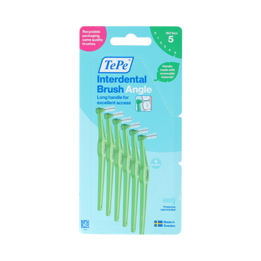 TePe Angle groen 0.8mm maat 5 dental interdental brushes, six pieces, for effective oral hygiene and cleaning between teeth.