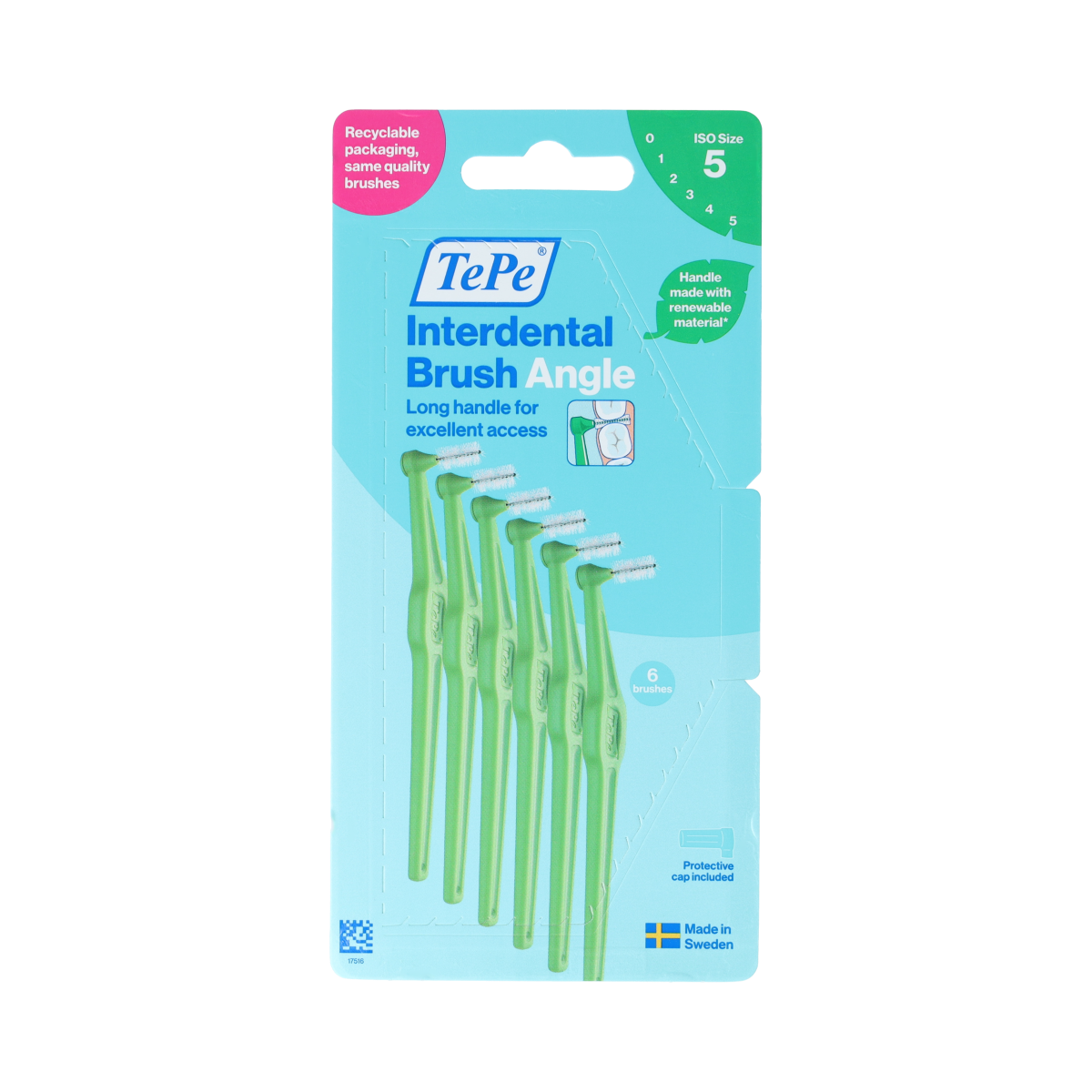 TePe Angle groen 0.8mm mondhygiëne en poetscontrole tandenborstel, maat 5, with angled brush head for effective cleaning