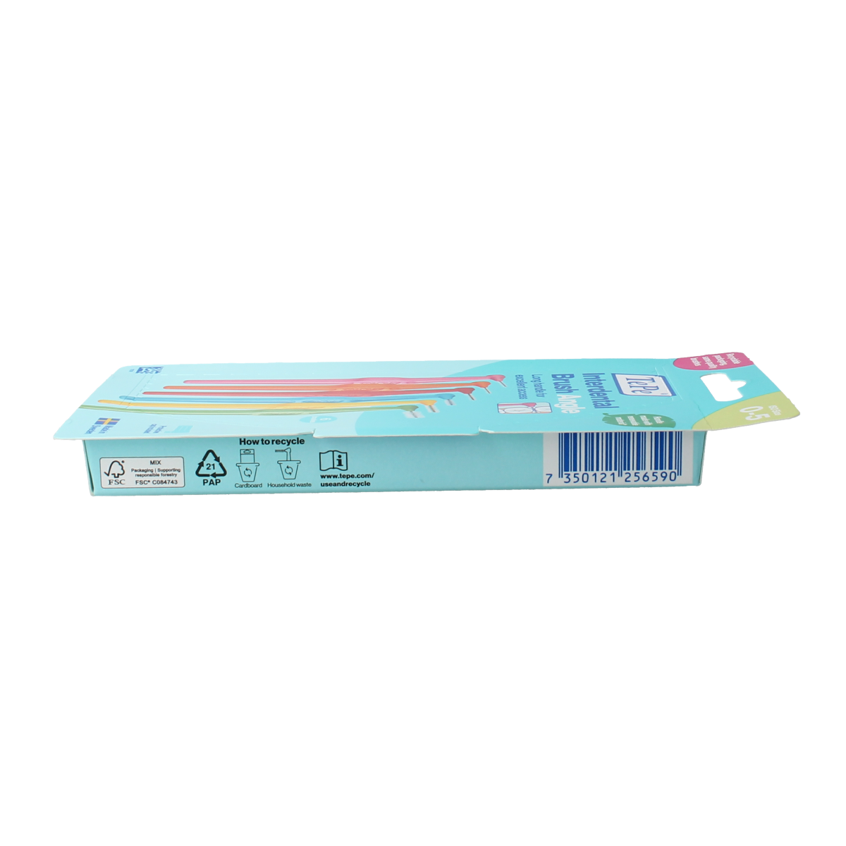 TePe Interdentale ragers gehoekt maat 0-5, 6-pack for interdental cleaning and oral hygiene, displayed in a box.