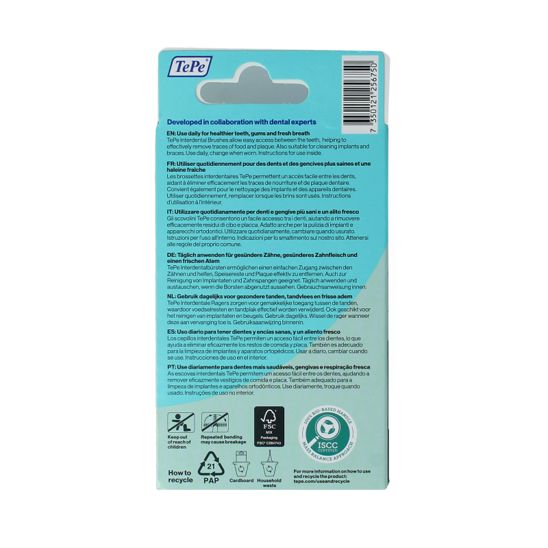 TePe interdental brush pack with 6 small interdental cleaning brushes for effective oral hygiene.