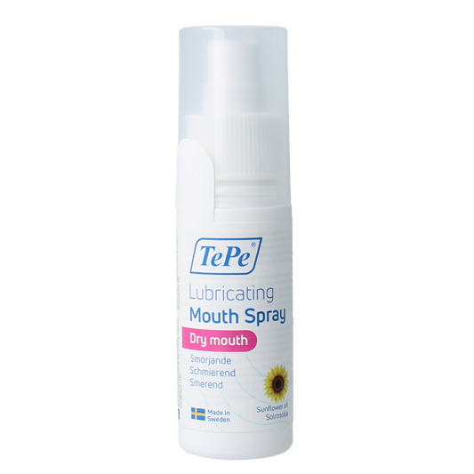 TePe Lubricating Mouth Spray 50ml, oral care product with spray nozzle for refreshing mouth and enhancing comfort.