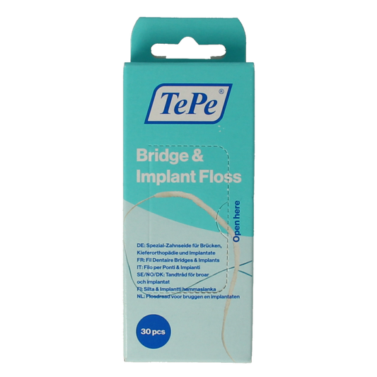 TePe Bridge & implant floss 30 pieces, dental floss sticks and interdental cleaners for improved oral hygiene.