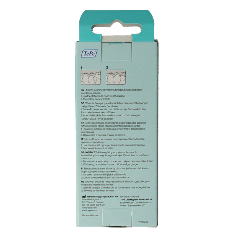 TePe Bridge & Implant Floss 30 pieces, dental floss for bridges and implants, in a pack of 30.