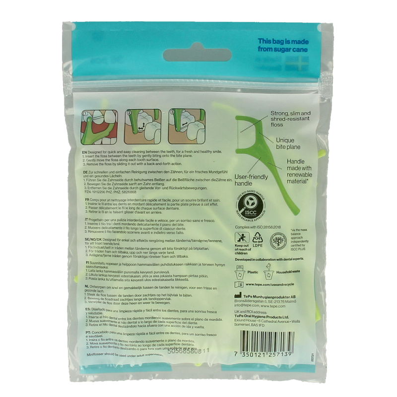 TePe Flosser mini 36-piece pack of dental flossers and interdental cleaners with ergonomic handles for effective gum care.