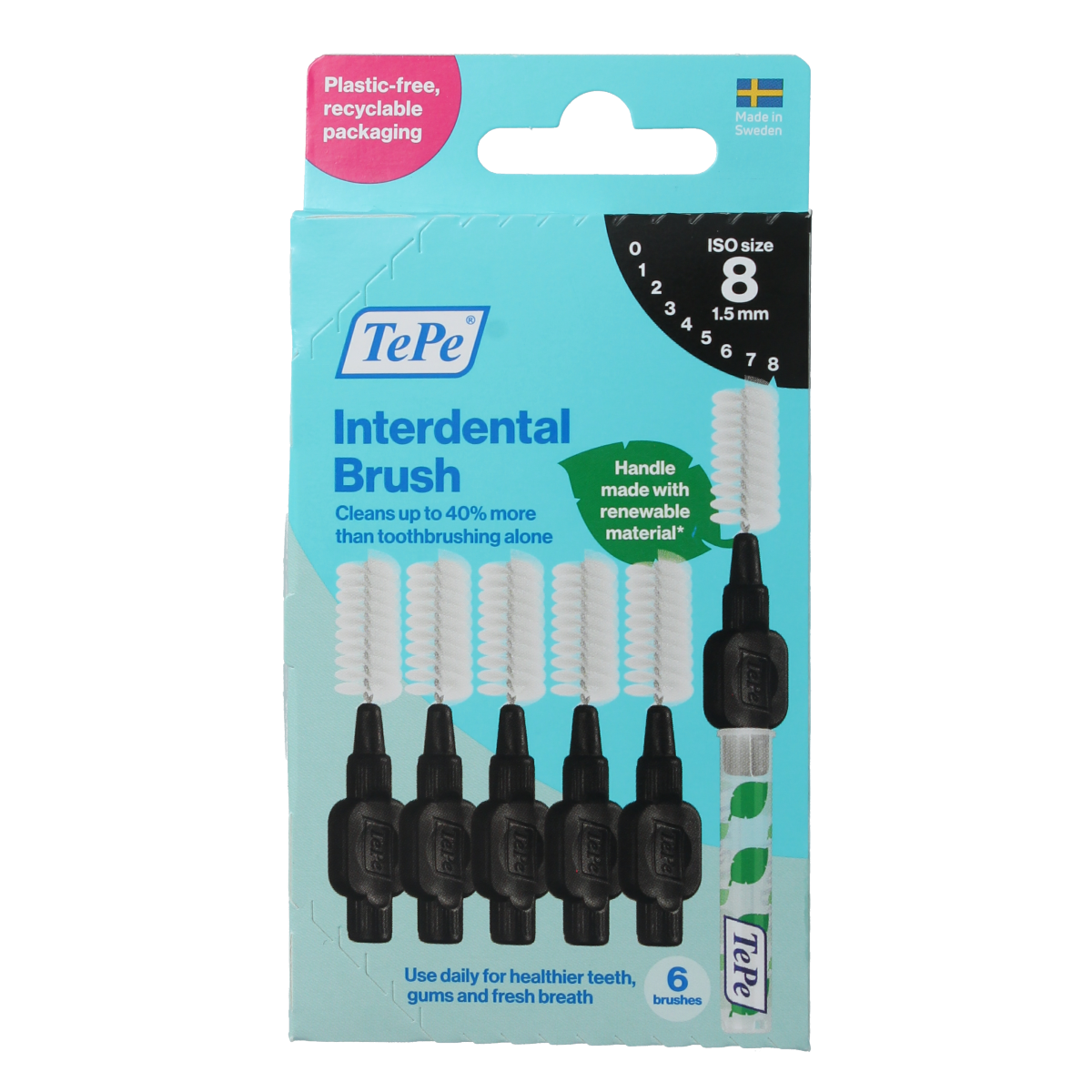 TePe Interdental Ragers Original zwart, 1.5mm, maat 8, for effective interdental cleaning, shown in the image.