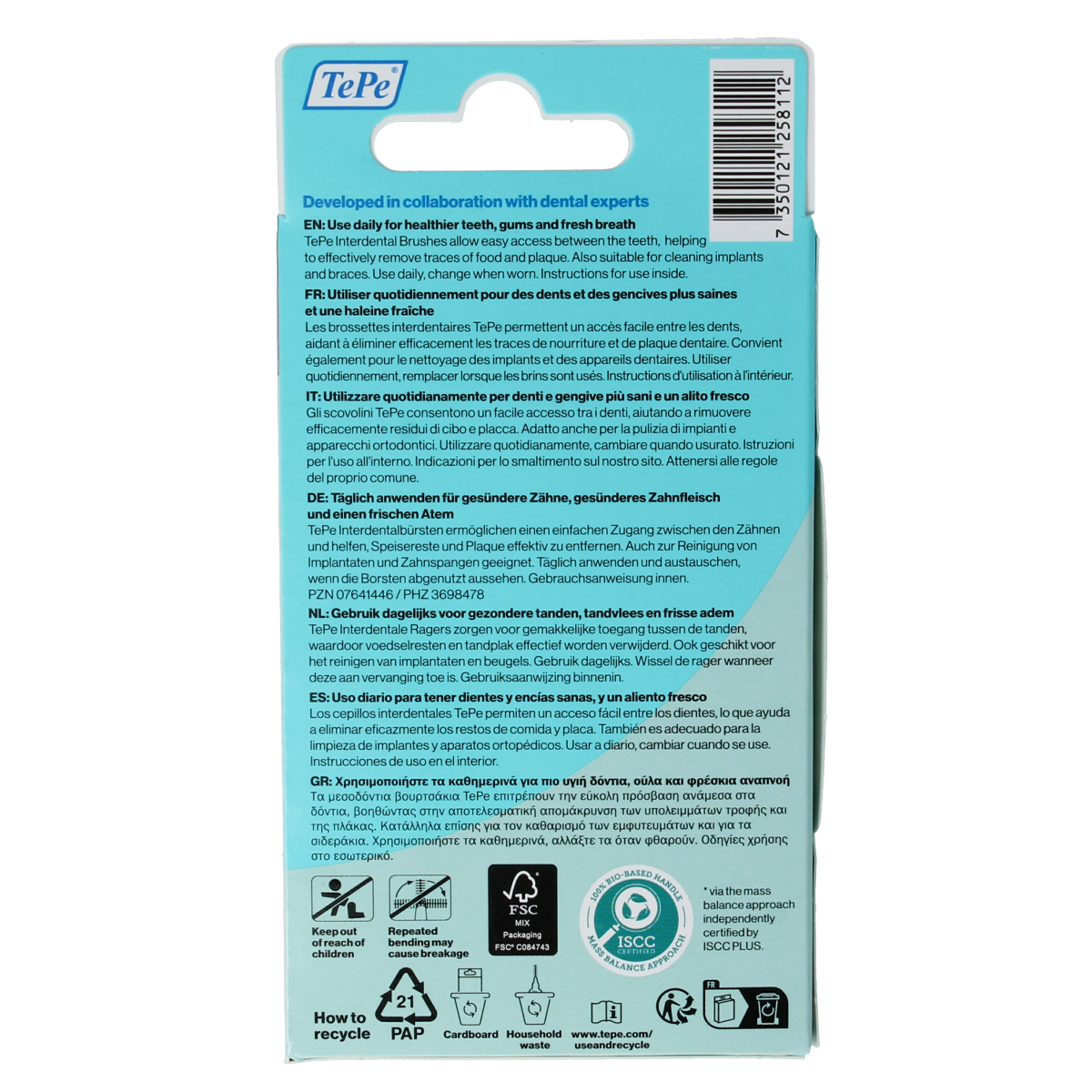 TePe Interdental Ragers Original zwart 1.5mm, maat 8, set of 6 for effective interdental cleaning and oral care.