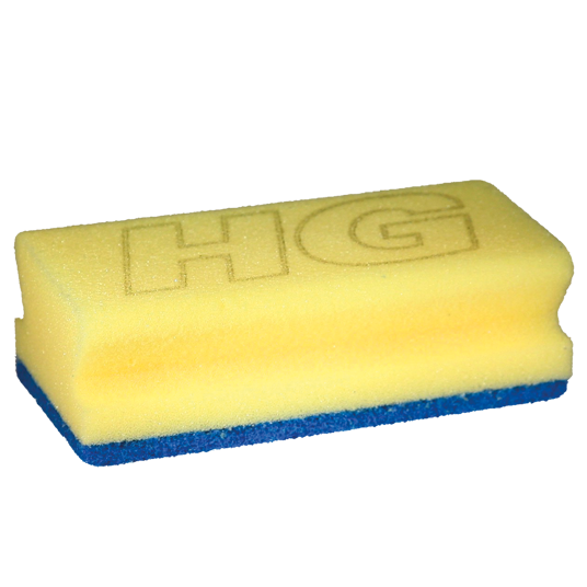 HG sanitairspons in blauw en geel, 1 stuk, veelzijdige schoonmaakartikel voor badkamer en sanitair reiniging.