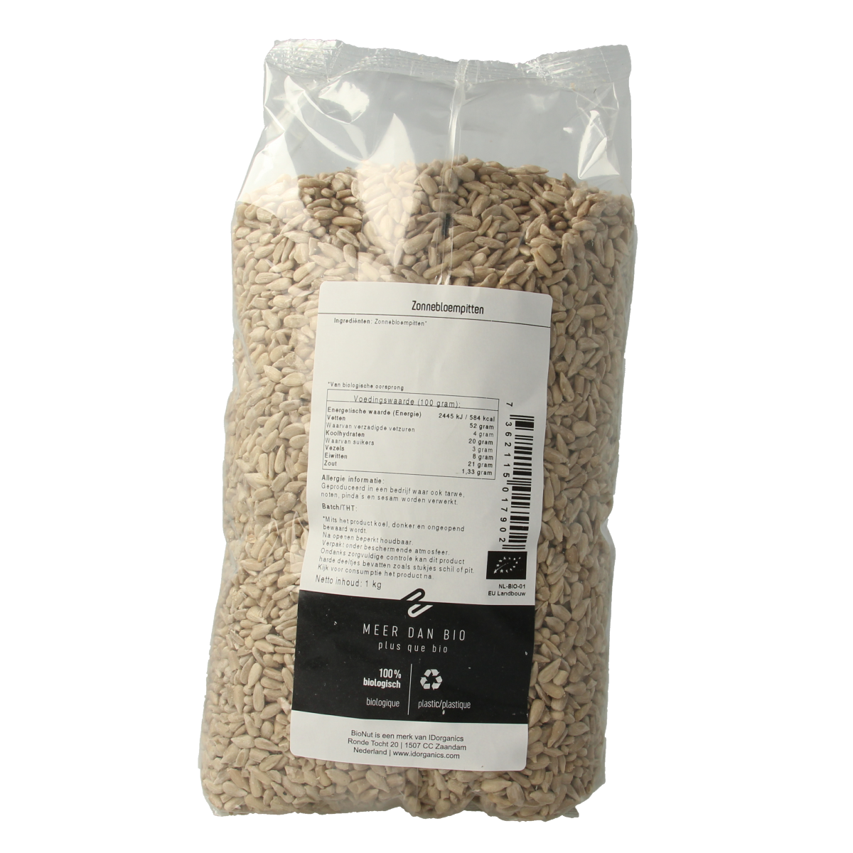 Raw organic Bionut sunflower seeds in a 1kg bag, ideal for superfoods and healthy snacking.