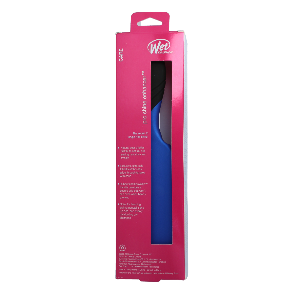 Wet Brush Pro Shine Enhancer in royal blue, a hair styling brush with smooth bristles for shiny, healthy hair.