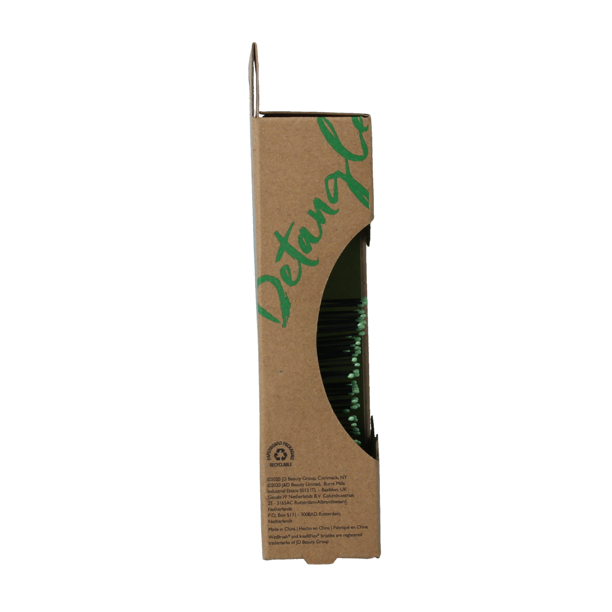 Wet Brush Go Green mini detangler brush in vibrant green, designed for gentle hair detangling and easy handling.