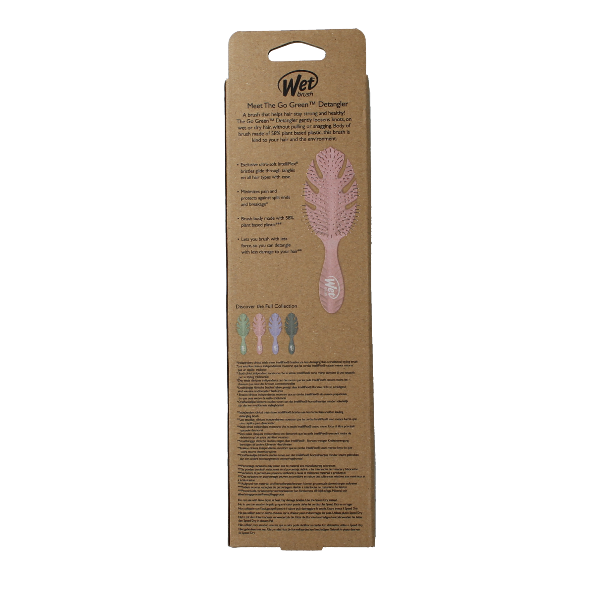 Wet Brush Go Green detangler brush in pink, designed for easy hair detangling and gentle brushing.