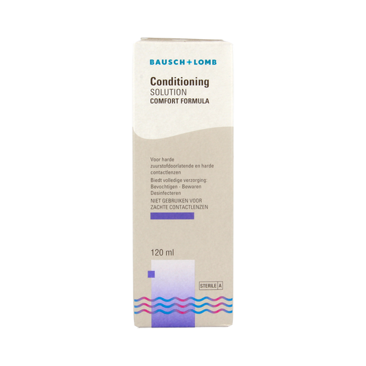 Bausch & Lomb hard contact lens conditioner in a 120ml bottle, suitable for cleaning and conditioning hard contact lenses.